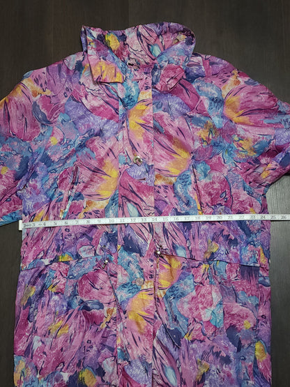 Vintage pink pattern long windbreaker