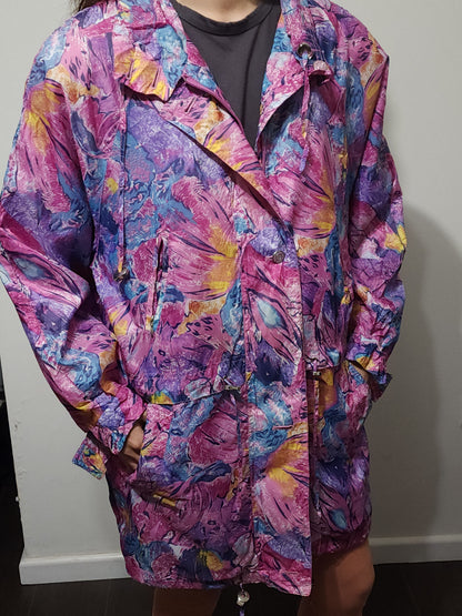 Vintage pink pattern long windbreaker