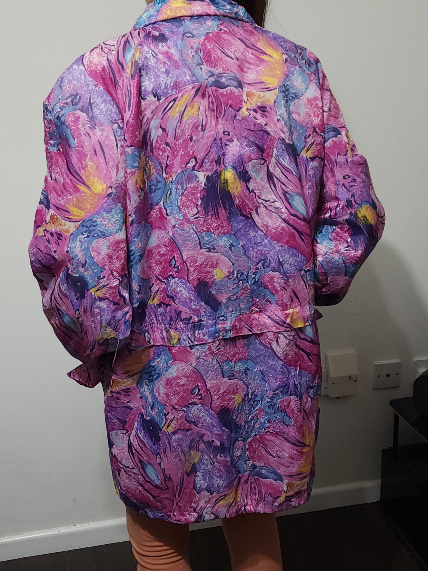 Vintage pink pattern long windbreaker